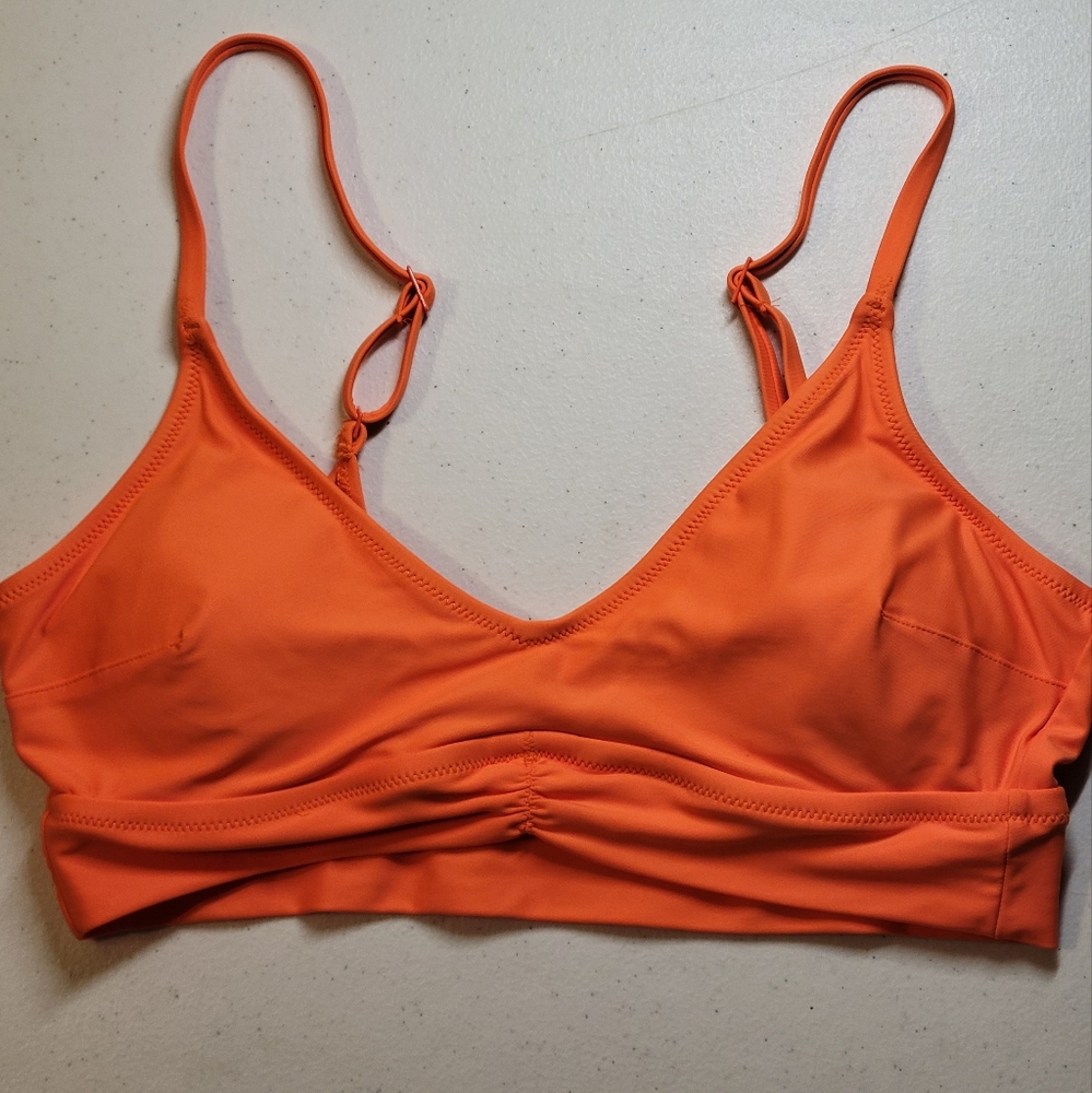 NWT Aerie Swim Womens Scoop Bikini Top Ruched Removable Cups Orange M